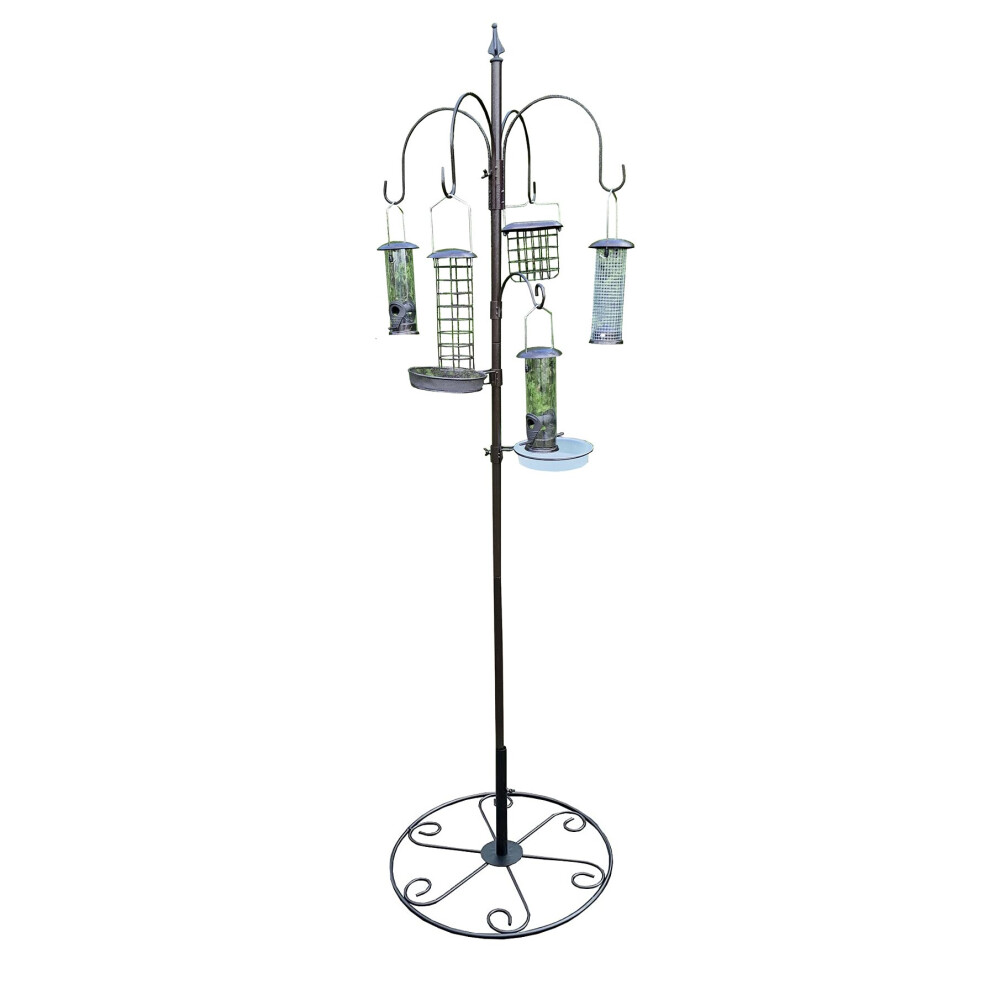 Metal Bird Feeding Station with 5 Feeders & Round Metal Patio Stand