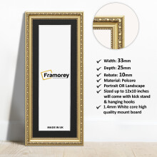 (Gold With Black Mount, 22x11" Pic (26x15" Frame)) Gold Picture Frame, Shabby Panoramic Style Photo Frames, Wall Hanging Frames, Home Décor Frame With Multicolored Mount