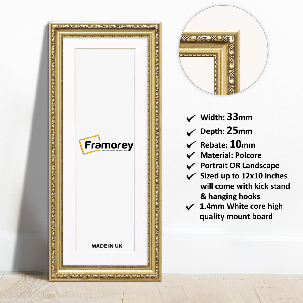 (Gold With White Mount, 24x8" Pic (28x12" Frame)) Gold Picture Frame, Shabby Panoramic Style Photo Frames, Wall Hanging Frames, Home DÃ©cor Frame With-image-OPC-P95756J-NEW