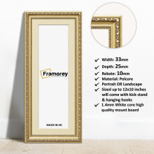 (Gold With Ivory Mount, 16x8" Pic (20x12" Frame)) Gold Picture Frame, Shabby Panoramic Style Photo Frames, Wall Hanging Frames, Home Décor Frame With Multicolored Mount