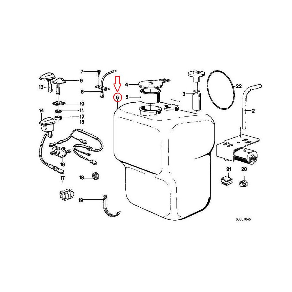 BMW 6 E24 628CSi Windshield Washer Liquid Reservoir Tank 