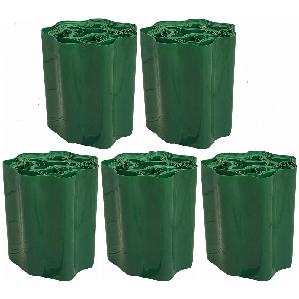 Set of 5 Green Plastic Garden Lawn Edging (9m x 15cm Roll)