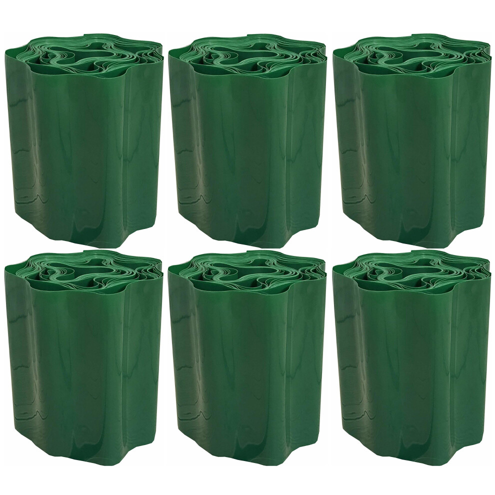 Set of 6 Green Plastic Garden Lawn Edging (9m x 15cm Roll)