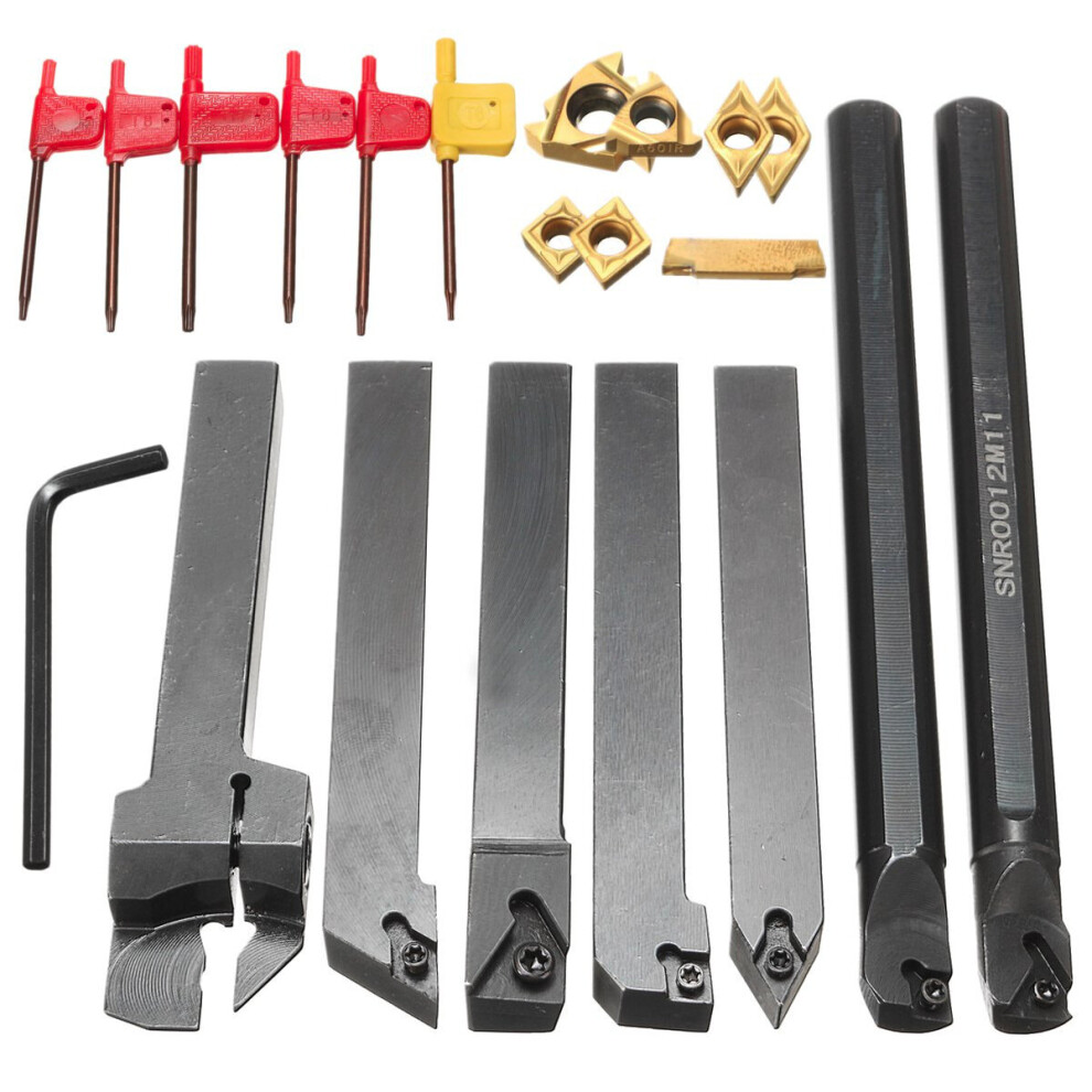 New Drillpro 7Pcs 12Mm Shank Lathe Set Boring Bar Turning Tool Holder With Carbide Inserts Ccmt060204 Dcmt070204 623414380133
