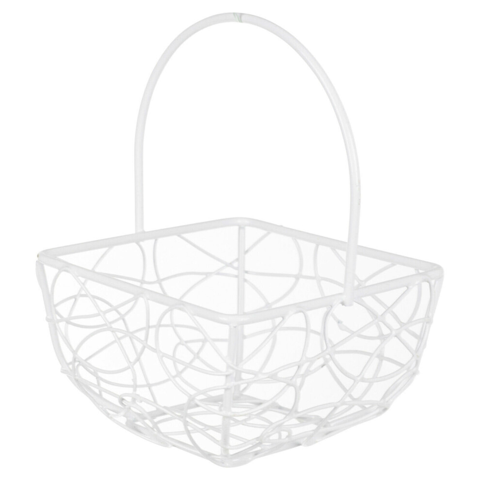 (Square Basket Small, White) 6x Wire Metal Mesh Wedding Table Decor Baskets