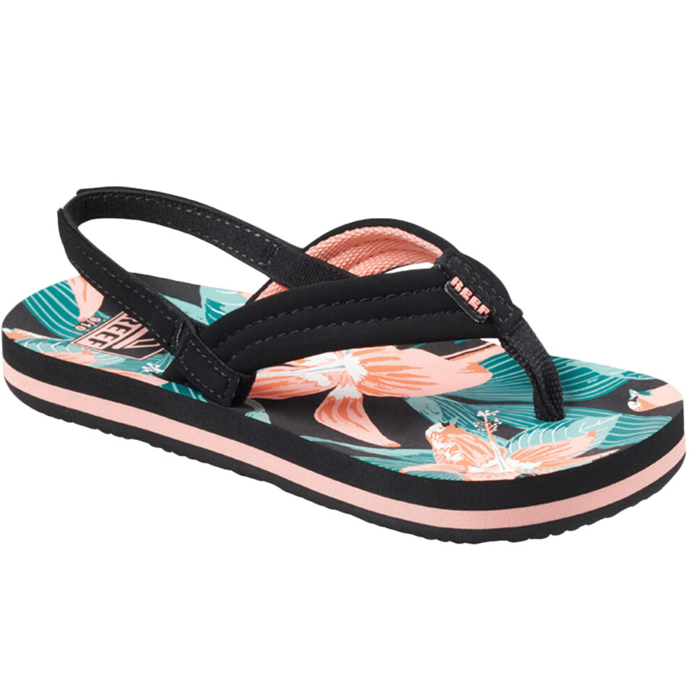 (2/3K, Hibiscus) Reef Little Ahi Kids Girls Summer Beach Holiday Pool Slip On Flip Flops Sandals