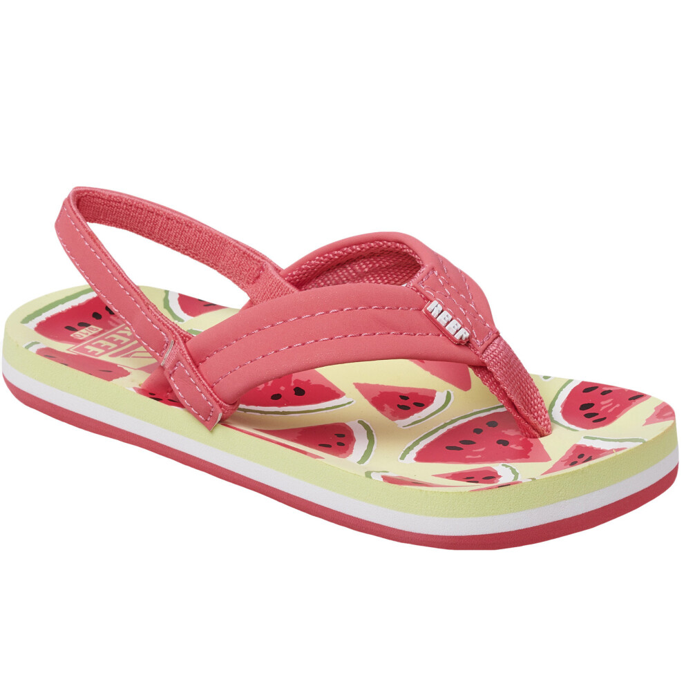 (2/3K, Watermelon) Reef Little Ahi Kids Girls Summer Beach Holiday Pool Slip On Flip Flops Sandals