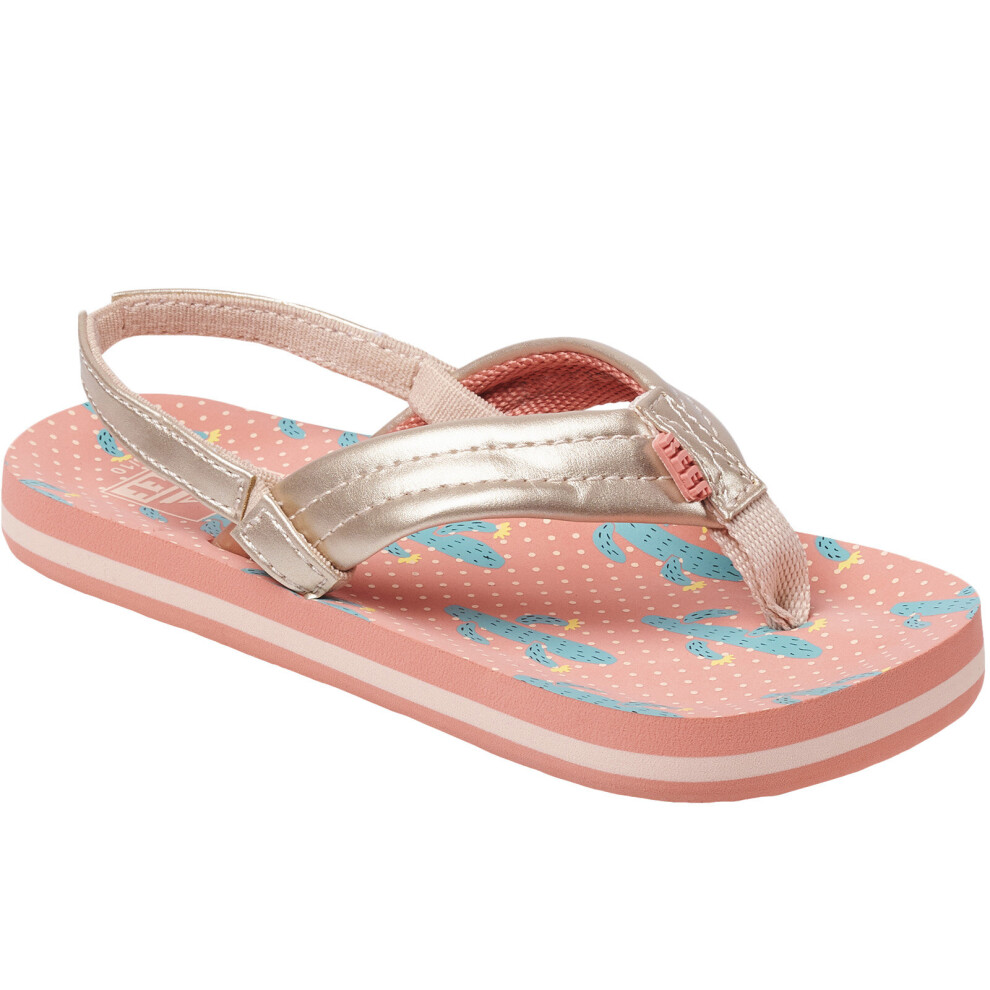 (2/3K, Cactus) Reef Little Ahi Kids Girls Summer Beach Holiday Pool Slip On Flip Flops Sandals