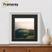 (White With Black Mount, 50x50CM Pic (60x60CM Frame)) Square Size White Picture Frame, Shabby Style Photo Frames, Wall Hanging Frames, Home Décor Frame With Multicolored Mount