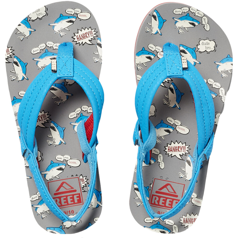 (4/5K, Grey Blue) Reef Little Ahi Kids Boys Summer Beach Holiday Pool Slip On Flip Flops Sandals