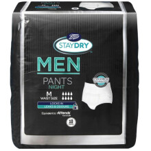Staydry Men Night Pants Medium - 10 Disposable Overnight Pants with Derma Dry, Stay Fresh & Active Zone Absorption