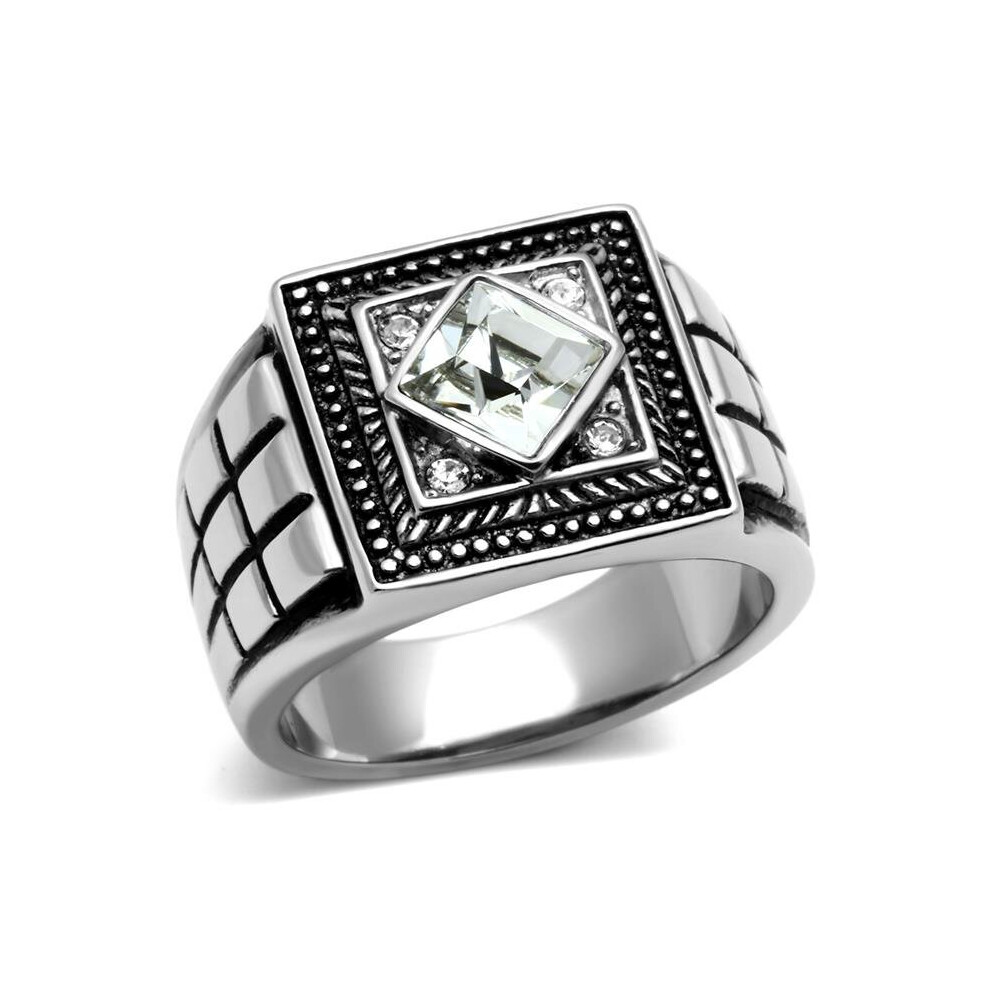 Photos - Ring Alamode TK589-8 Men High Polished Stainless Steel with Top Grade Crystal in Clear - Size 8