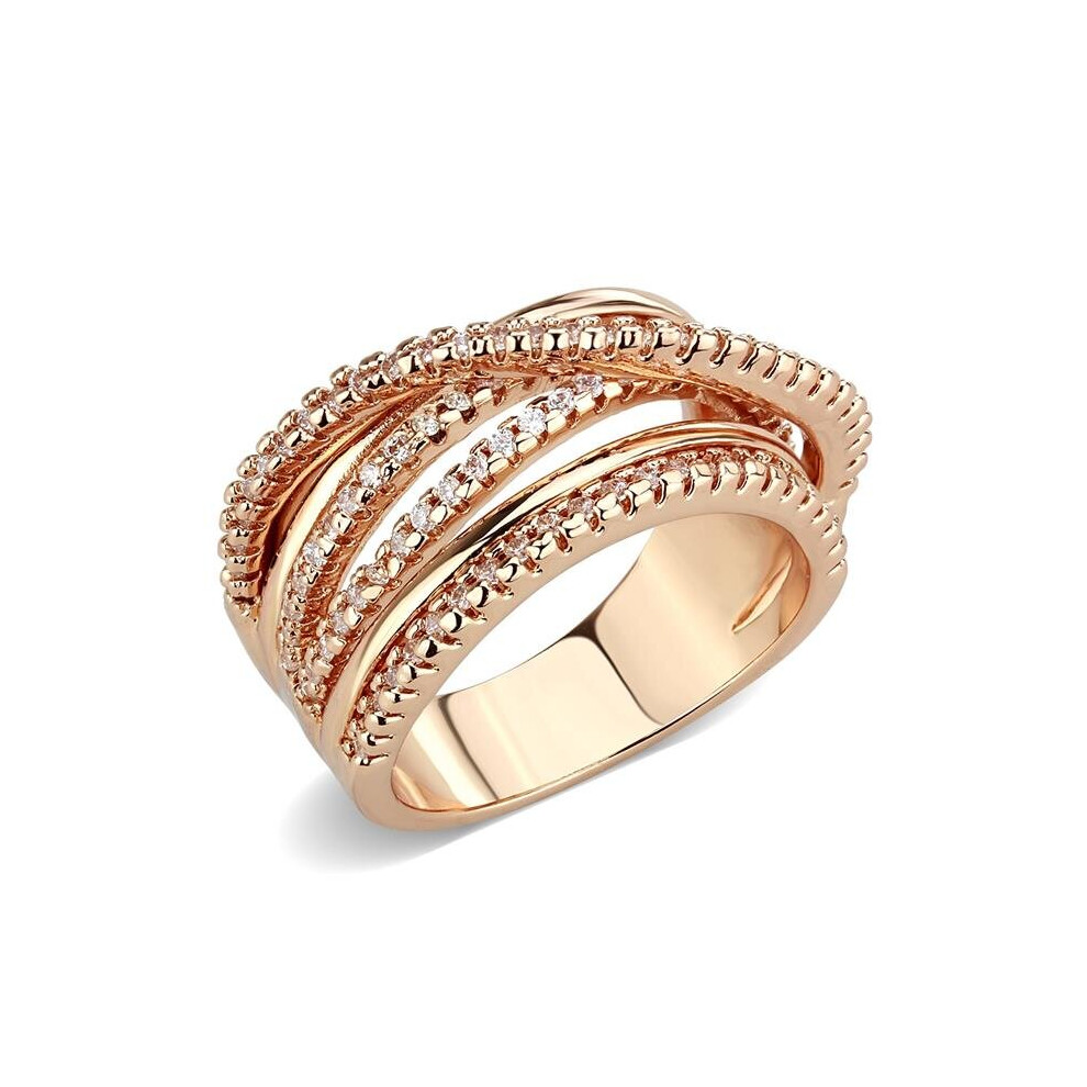 Photos - Ring Alamode 3W1586-9 Women Rose Gold Brass  with AAA Grade CZ in Clear - Size 9