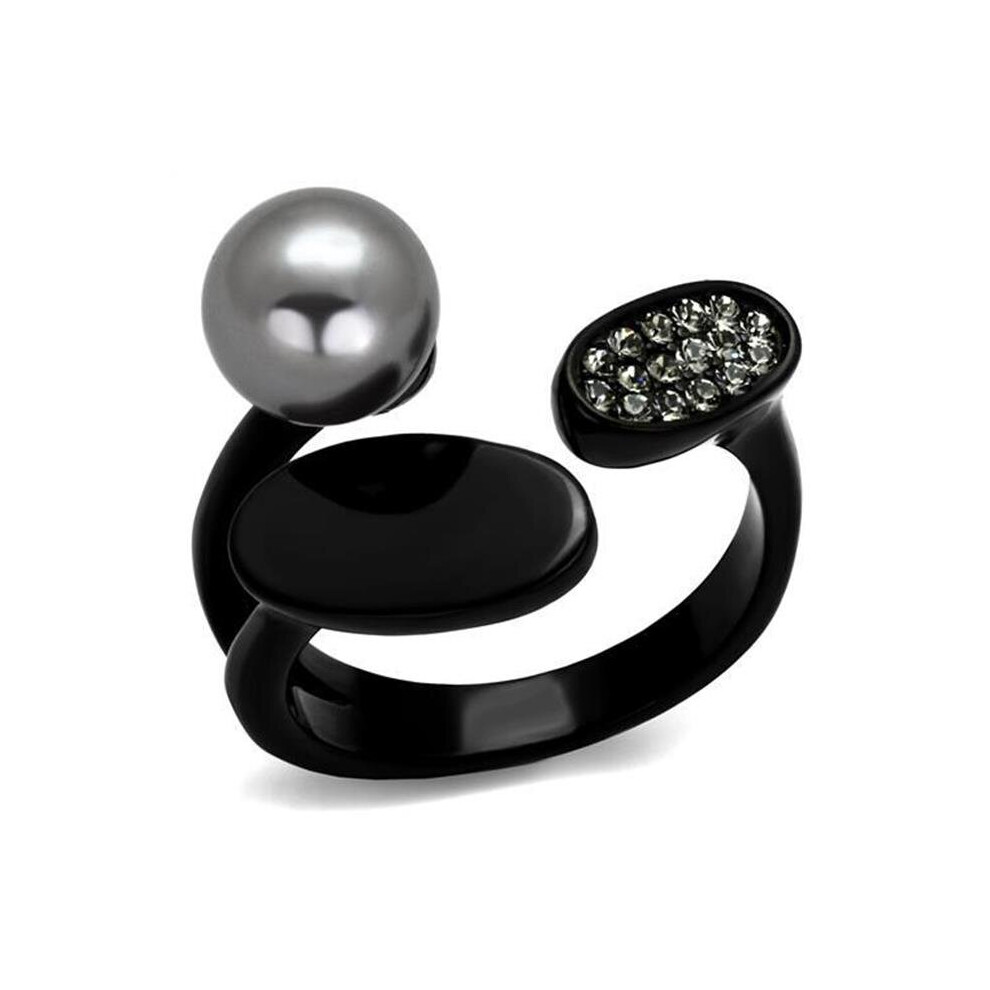 Photos - Ring Alamode TK2493-9 Women IP Black Stainless Steel  with Synthetic in Gray - Size 9