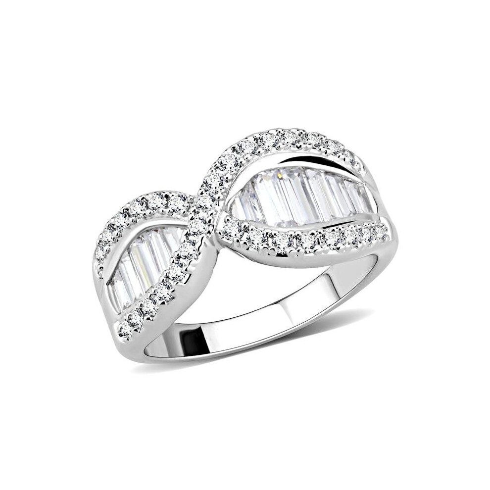 Photos - Ring Alamode 3W1518-8 Women Rhodium Brass with AAA Grade CZ in Clear - Size 8