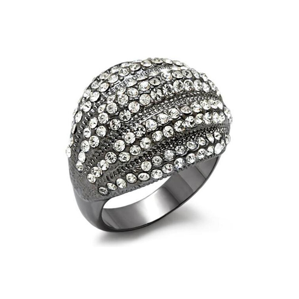 Photos - Ring Alamode LO1617-6 Women TIN Cobalt Black Brass  with Top Grade Crystal in Clear - Size 6