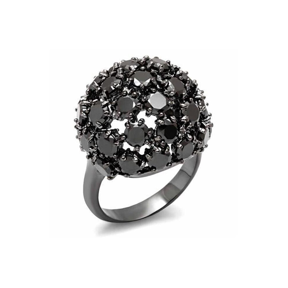 Photos - Ring Alamode LO1631-5 Women TIN Cobalt Black Brass  with AAA Grade CZ in Jet - Size 5