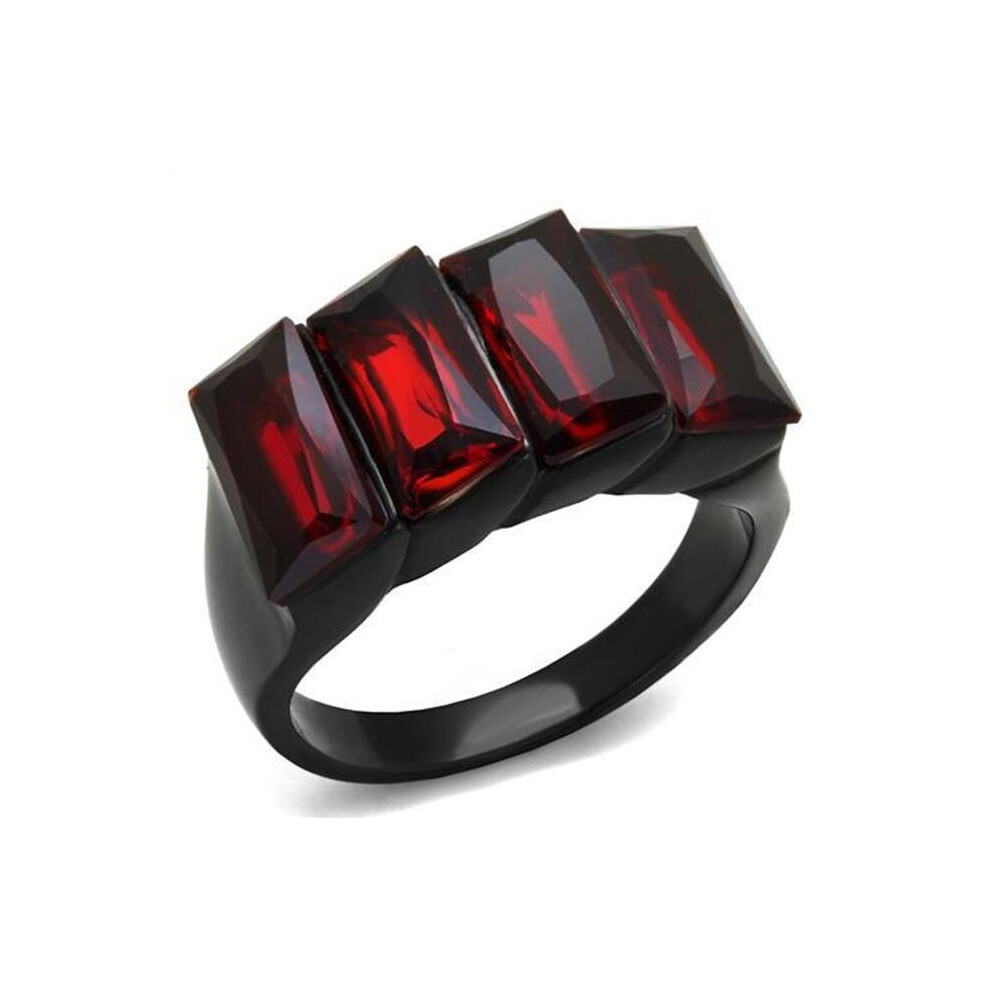 Photos - Ring Alamode TK1854-5 Women IP Black Stainless Steel  with Synthetic in Siam - Size 5