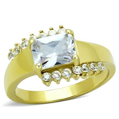 Alamode TK1588-8 Women IP Gold Stainless Steel Ring with AAA Grade CZ in Clear - Size 8