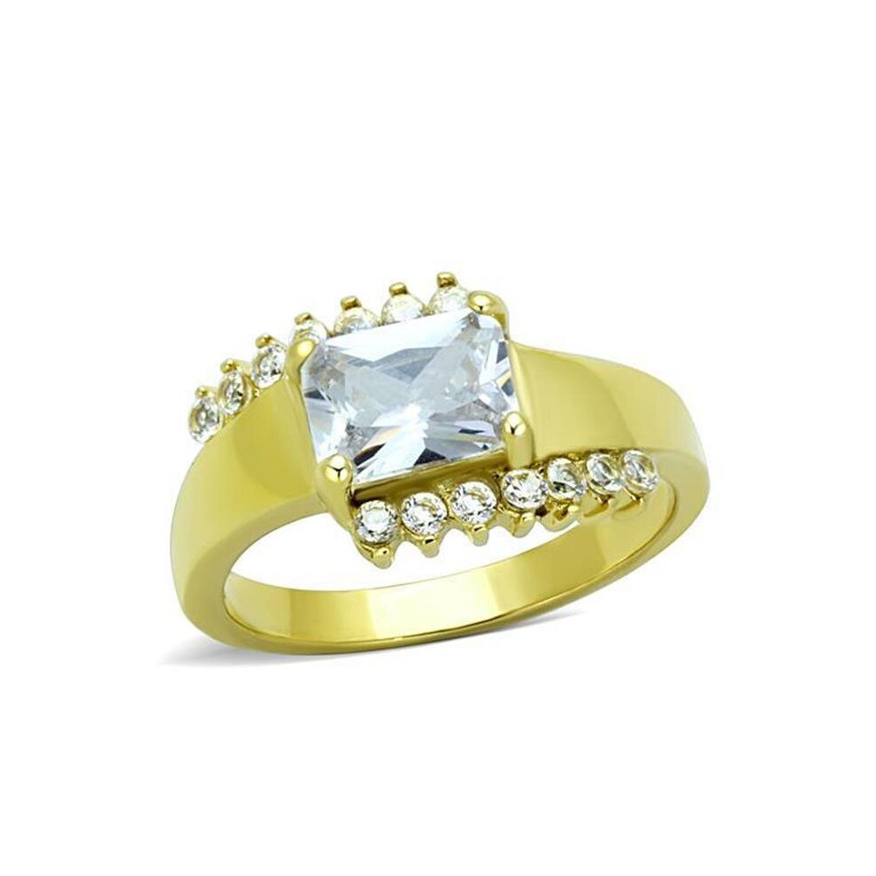 Alamode TK1588-8 Women IP Gold Stainless Steel Ring with AAA Grade CZ in Clear - Size 8