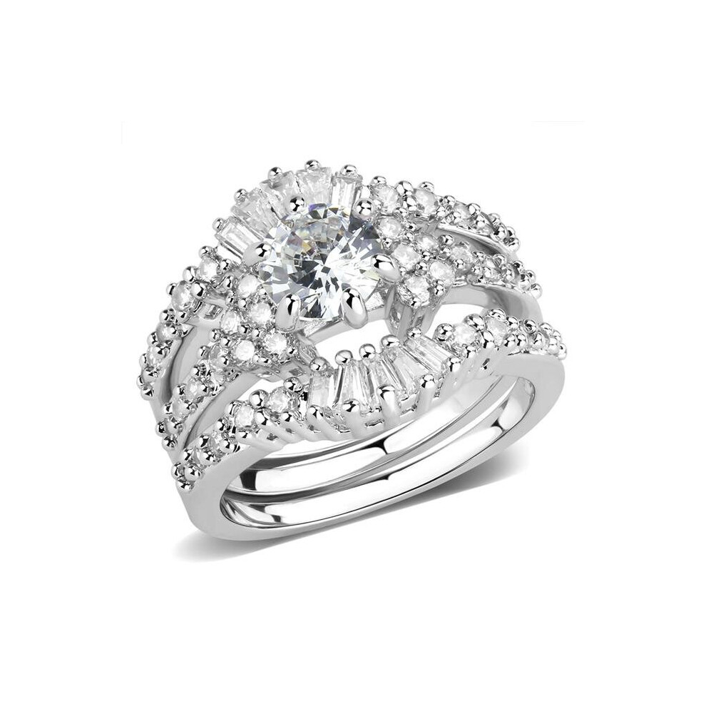 Photos - Ring Alamode 3W1553-7 Women Rhodium Brass  with AAA Grade CZ in Clear - Size 7