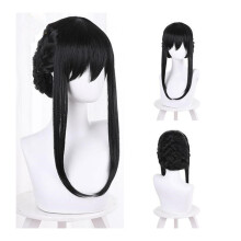 (Black) SpyFamily Anime Cosplay Hair Anya Yor Forger Loid Black Rose Pink Party Wig