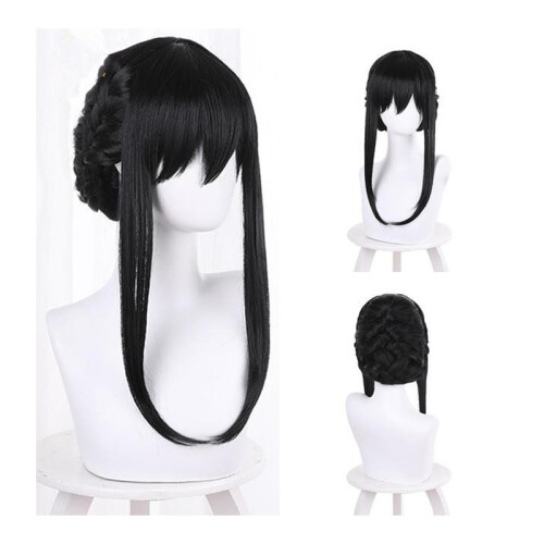 (Black) SpyFamily Anime Cosplay Hair Anya Yor Forger Loid Black Rose Pink Party Wig