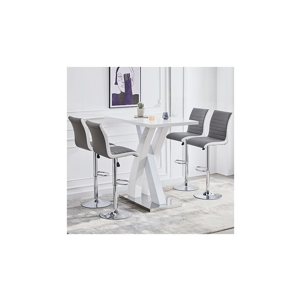 Axara White High Gloss Bar Table With 4 Ritz Grey White Stools