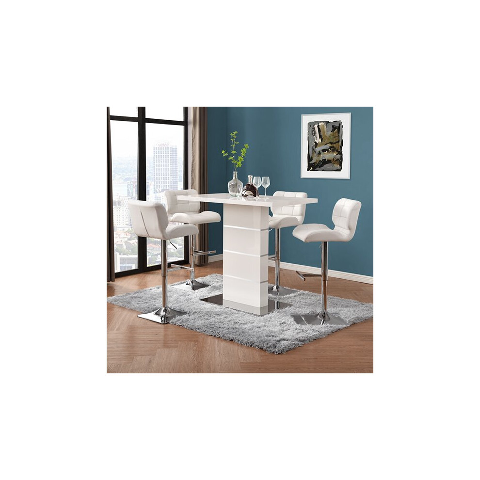 Parini White Gloss Bar Table With 4 Candid White Stools