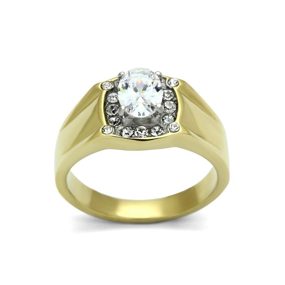 Photos - Ring Alamode TK758-11 Men Two-Tone IP Gold Stainless Steel  with AAA Grade CZ in Clear - Size 11