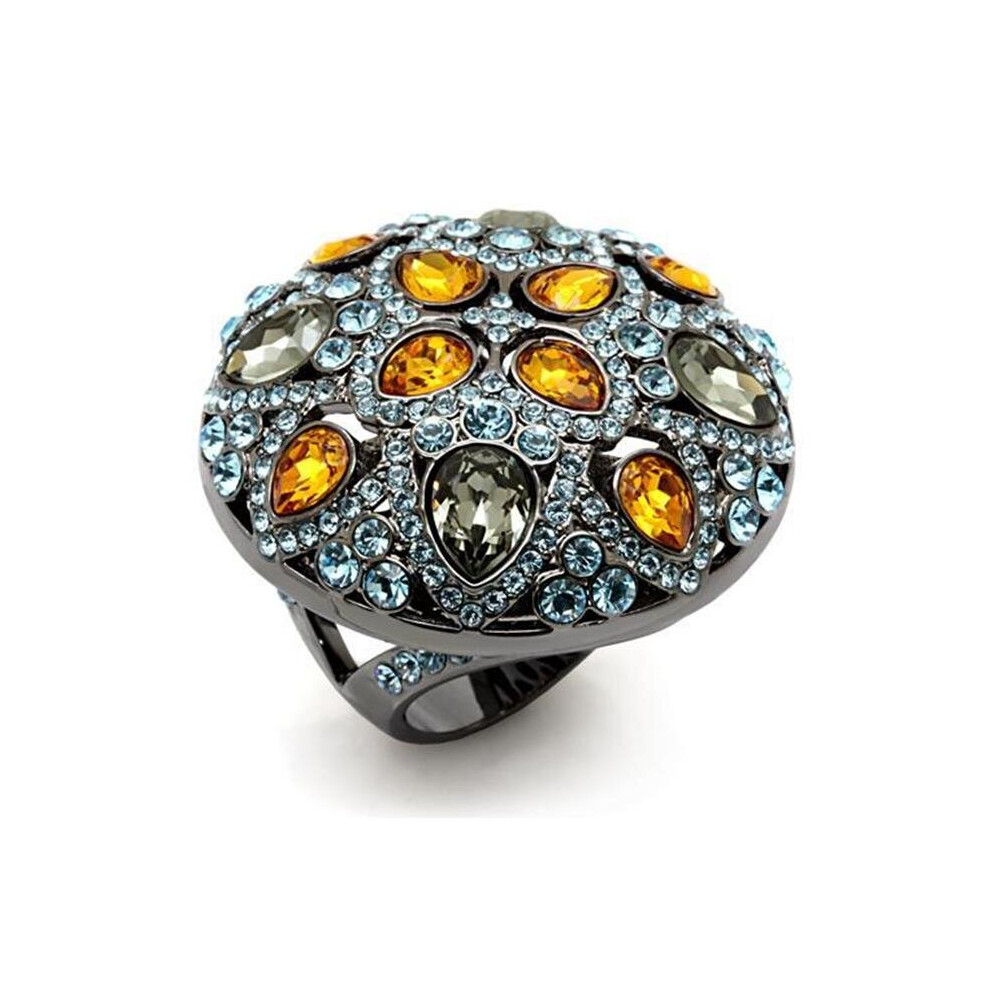 Photos - Ring Alamode LO1636-8 Women TIN Cobalt Black Brass with Top Grade Crystal in Multi Color - Size 8