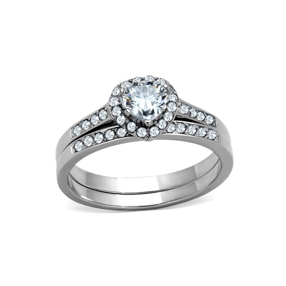 Photos - Ring Alamode TK1W161-5 Women High Polished Stainless Steel  with AAA Grade CZ in Clear - Size 5