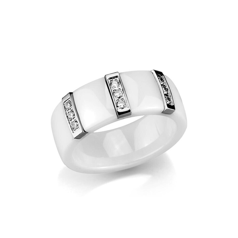 Photos - Ring Alamode 3W957-7 Women High Polished Stainless Steel  with Ceramic in White - Size 7