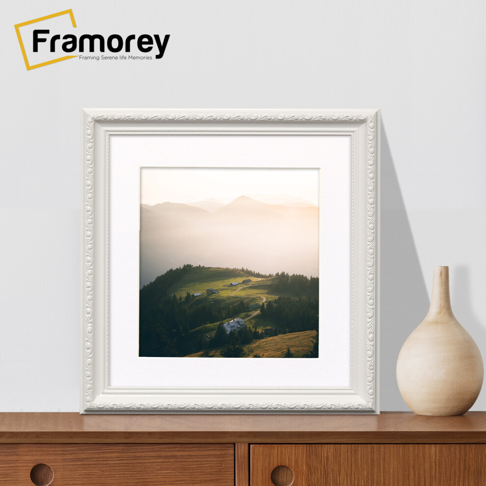 (White With White Mount, 50x50CM Pic (60x60CM Frame)) Square Size White Picture Frame, Shabby Style Photo Frames, Wall Hanging Frames, Home Décor Frame With Multicolored Mount