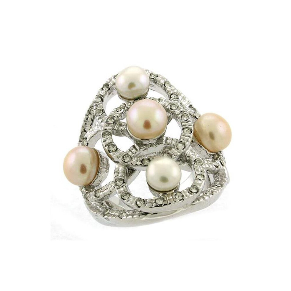 Photos - Ring Alamode 6X087-9 Women Rhodium Brass  with Semi-Precious in Multi Color - Size 9