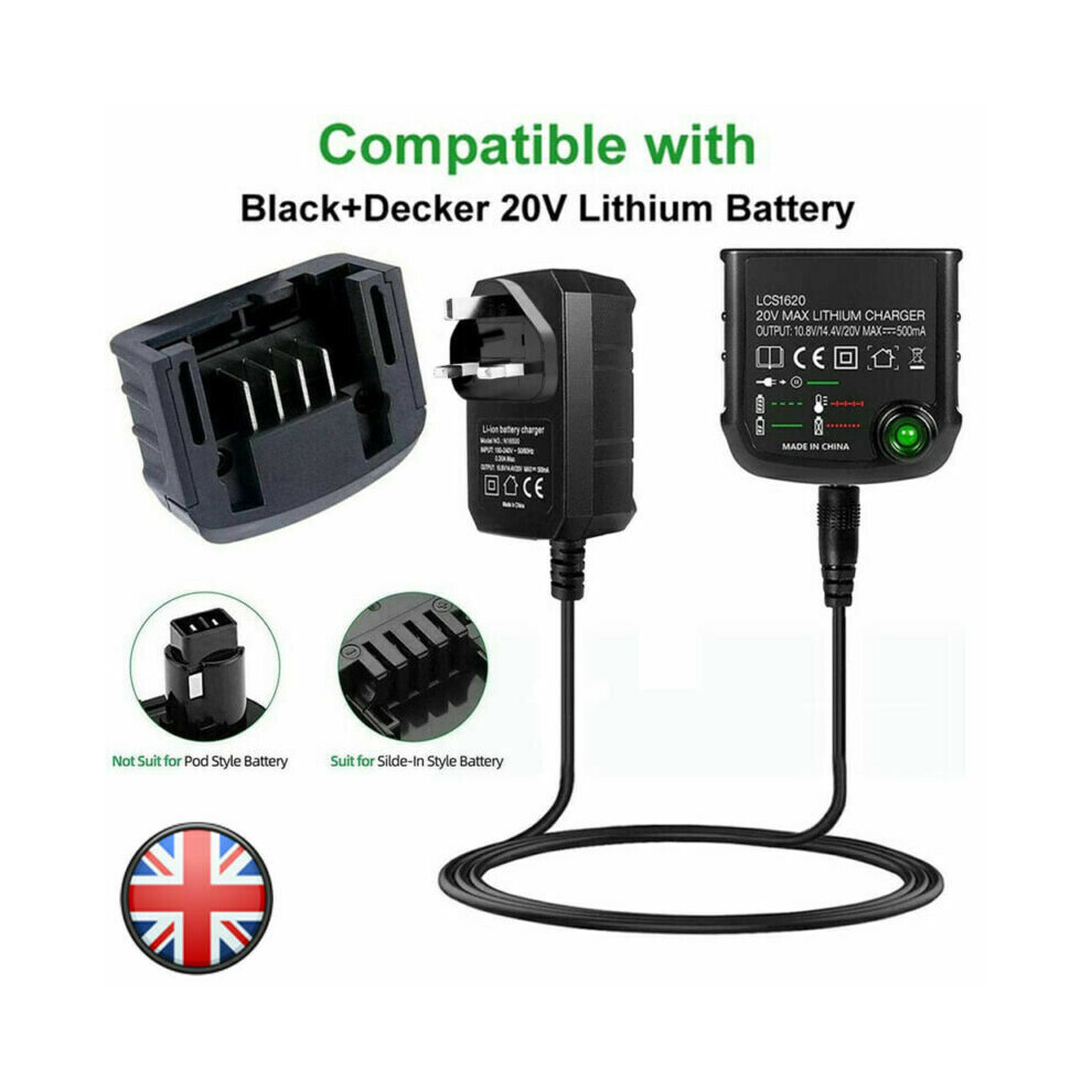 Battery Charger Lithium-Ion Replace for Black and Decker LBXR20 14.4V 18V 20V UK