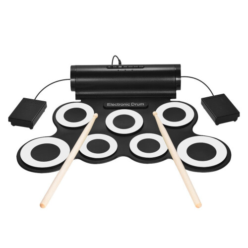 (White) Portable Digital Stereo Electronic Drum Set
