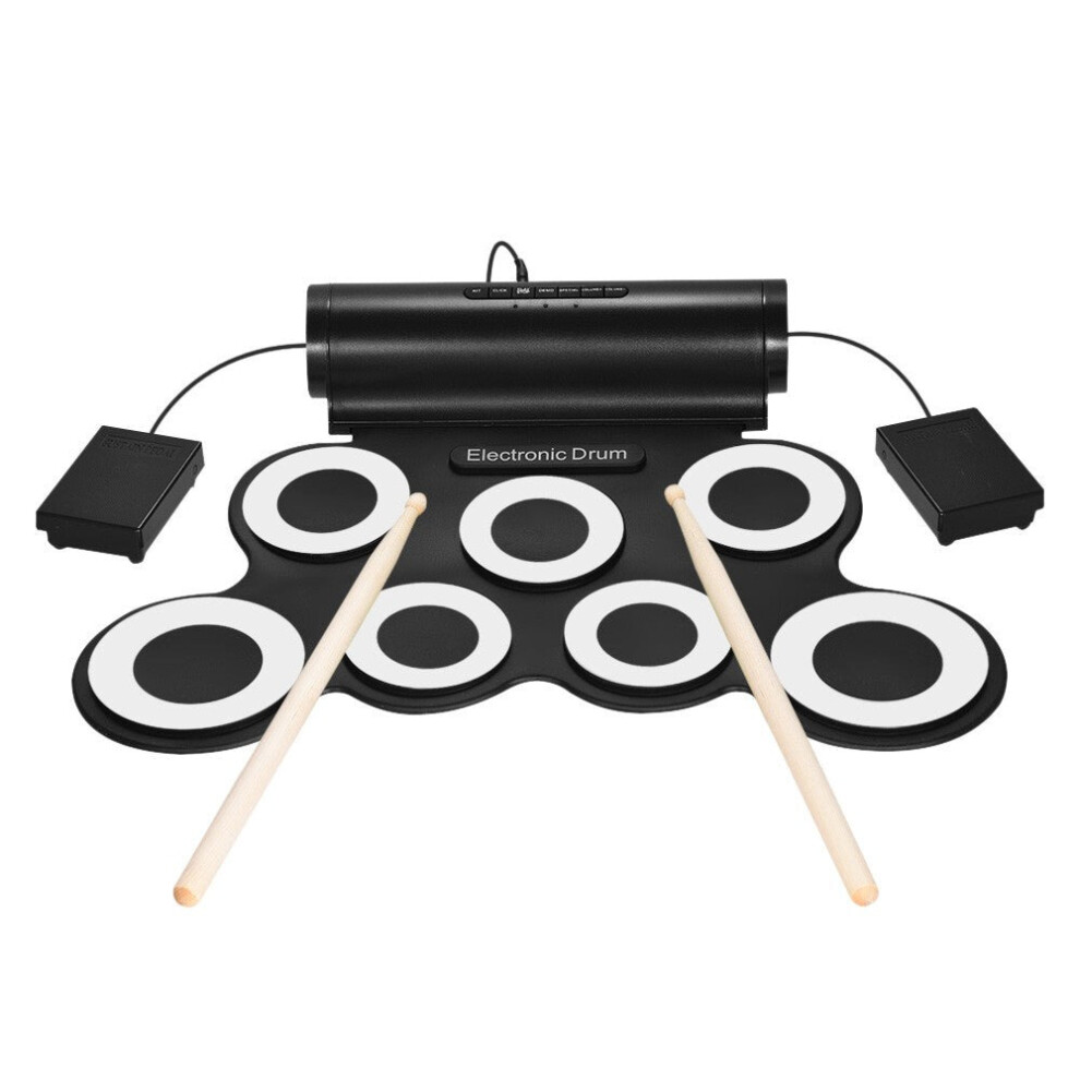 (White) Portable Digital Stereo Electronic Drum Set