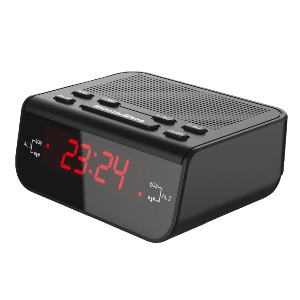 Compact Digital Alarm Clock FM Radio with Dual Alarm Buzzer Snooze Sleep Function