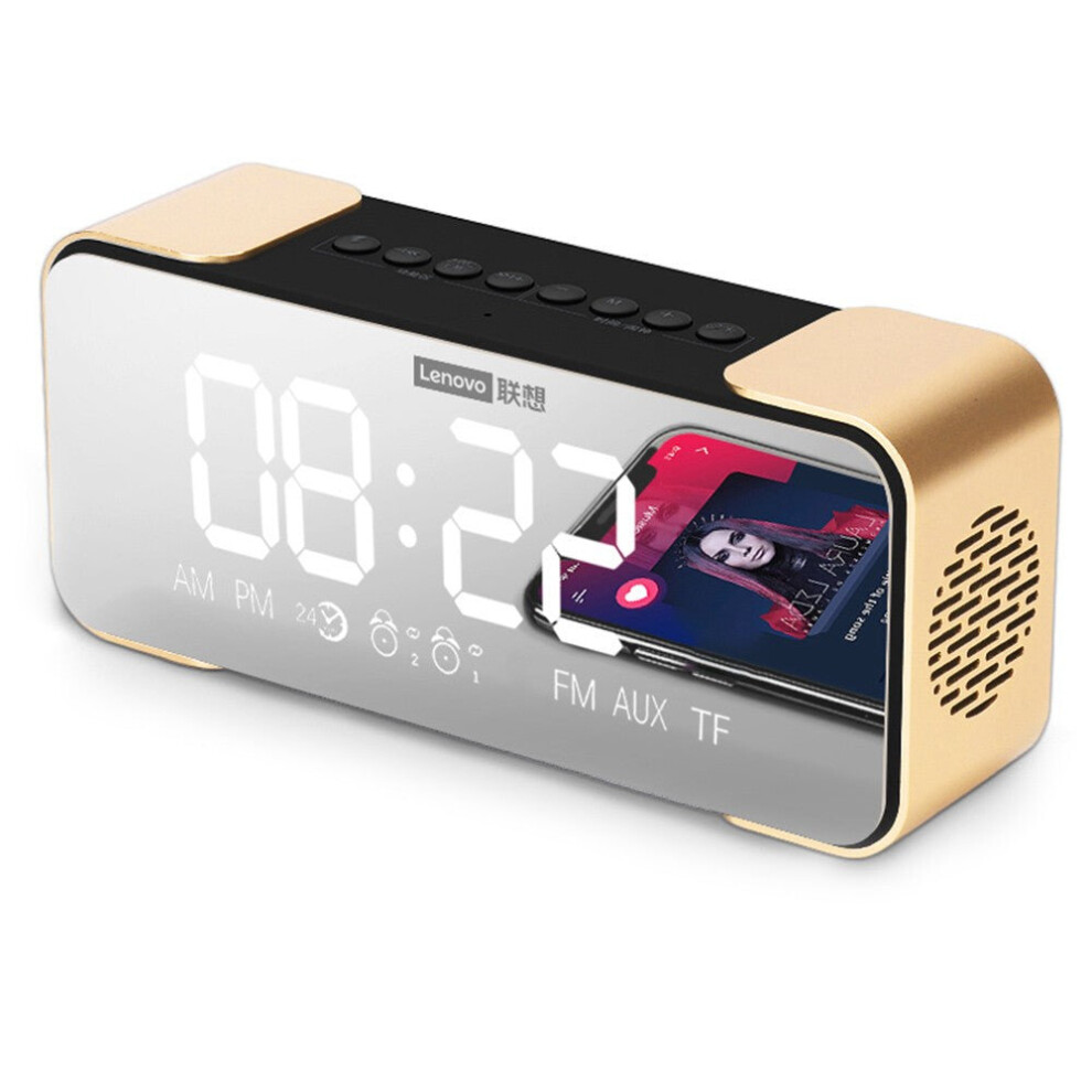 (Gold) Bluetooth Mirror Speaker Radio Alarm Diy Ringtone One-Click Snooze Bt Call Gold 3654659103413