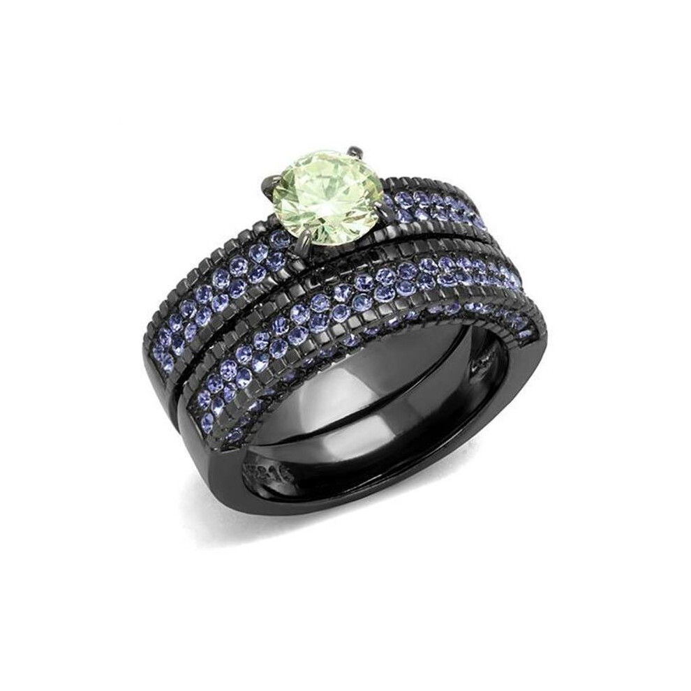 Photos - Ring Alamode TK2672-10 Women IP Light Black Stainless Steel with AAA Grade CZ in Apple Green - Size 10