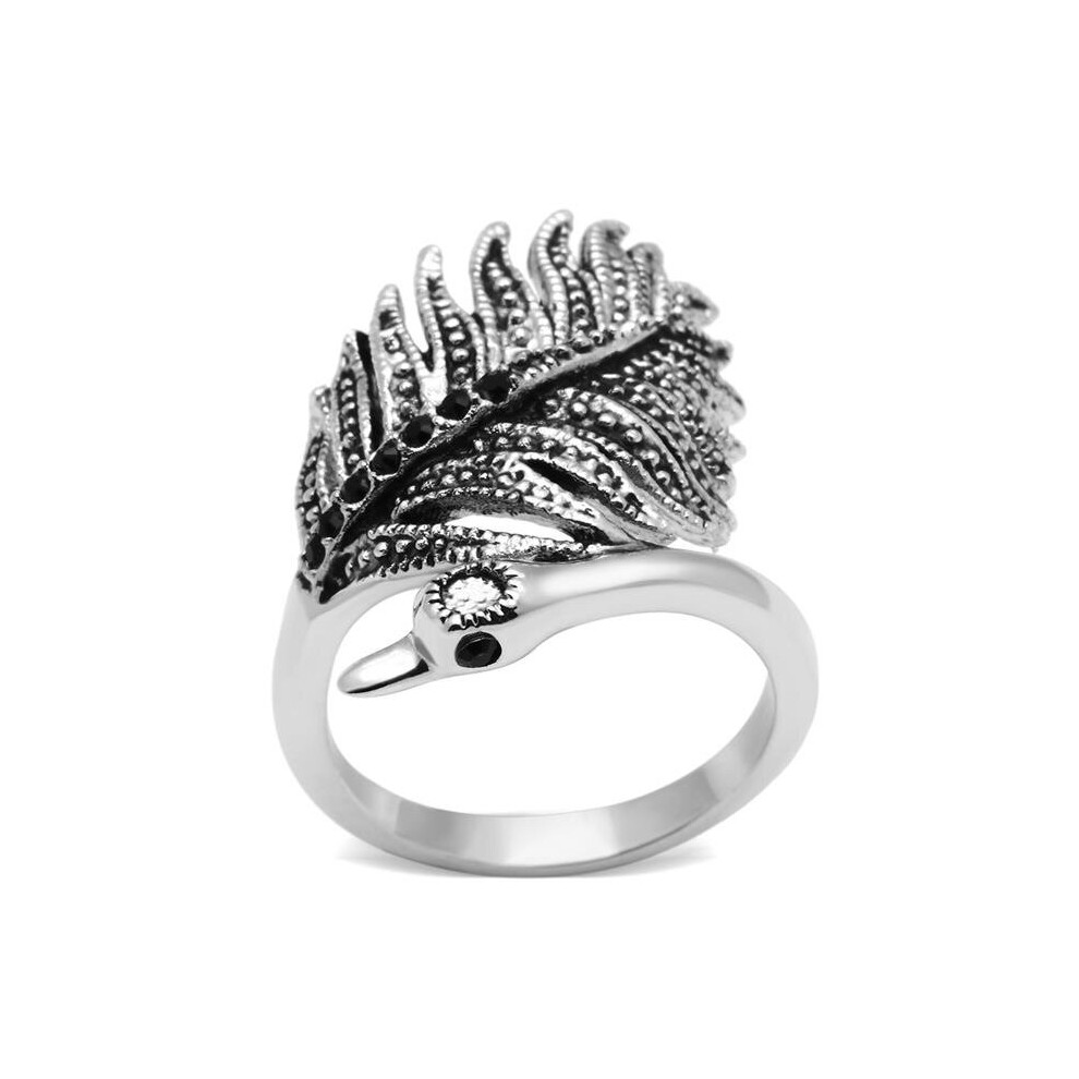 Alamode 3W258-9 Women Rhodium Brass Ring with Top Grade Crystal in Black Diamond - Size 9-image-OPC-P969CRK-NEW