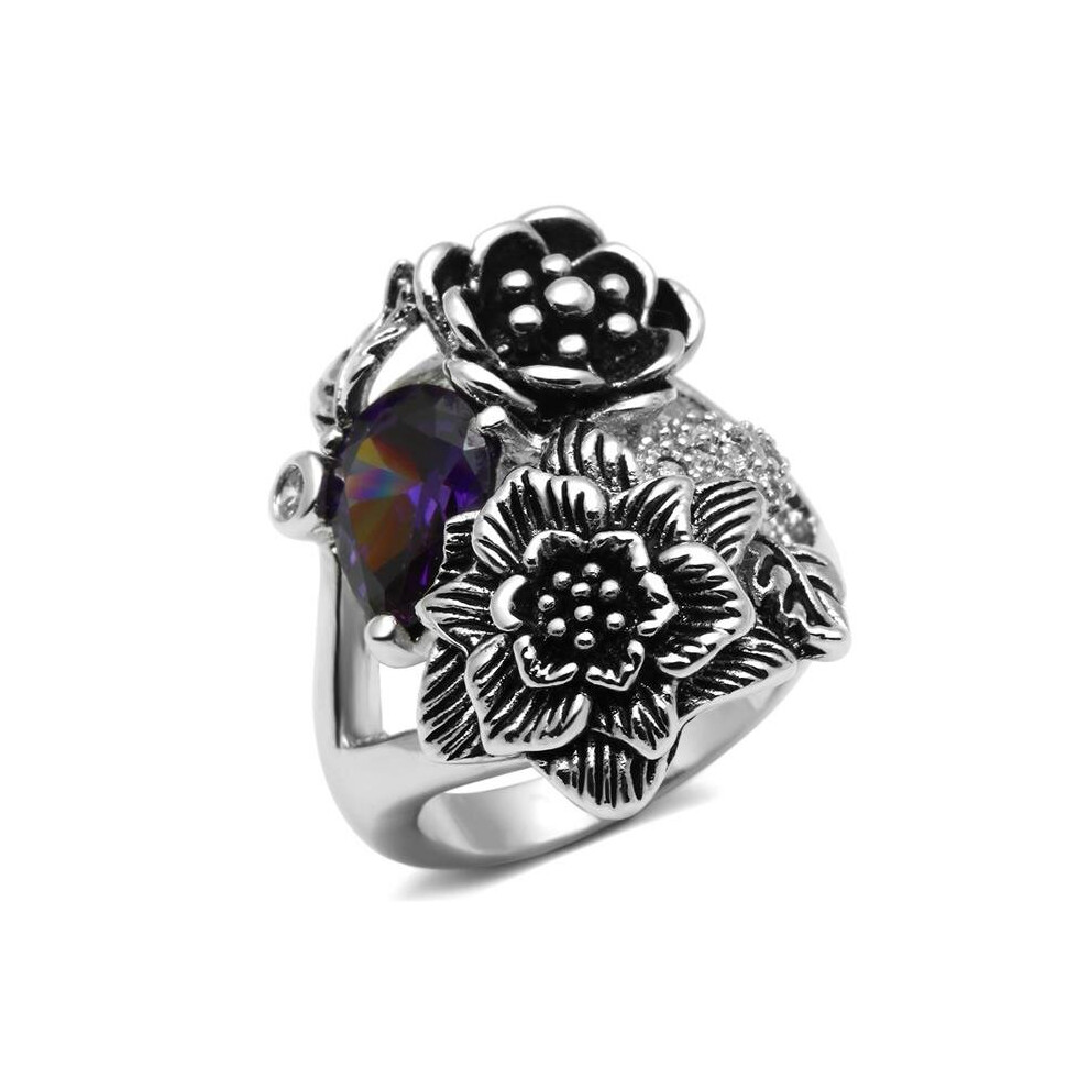 Alamode 3W250-8 Women Rhodium Brass Ring with AAA Grade CZ in Fuchsia - Size 8-image-OPC-P969CRF-NEW