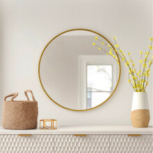 50CM Round Bathroom Glass Mirror Wall Mounted Vintage Brushed Gold Metal Frame