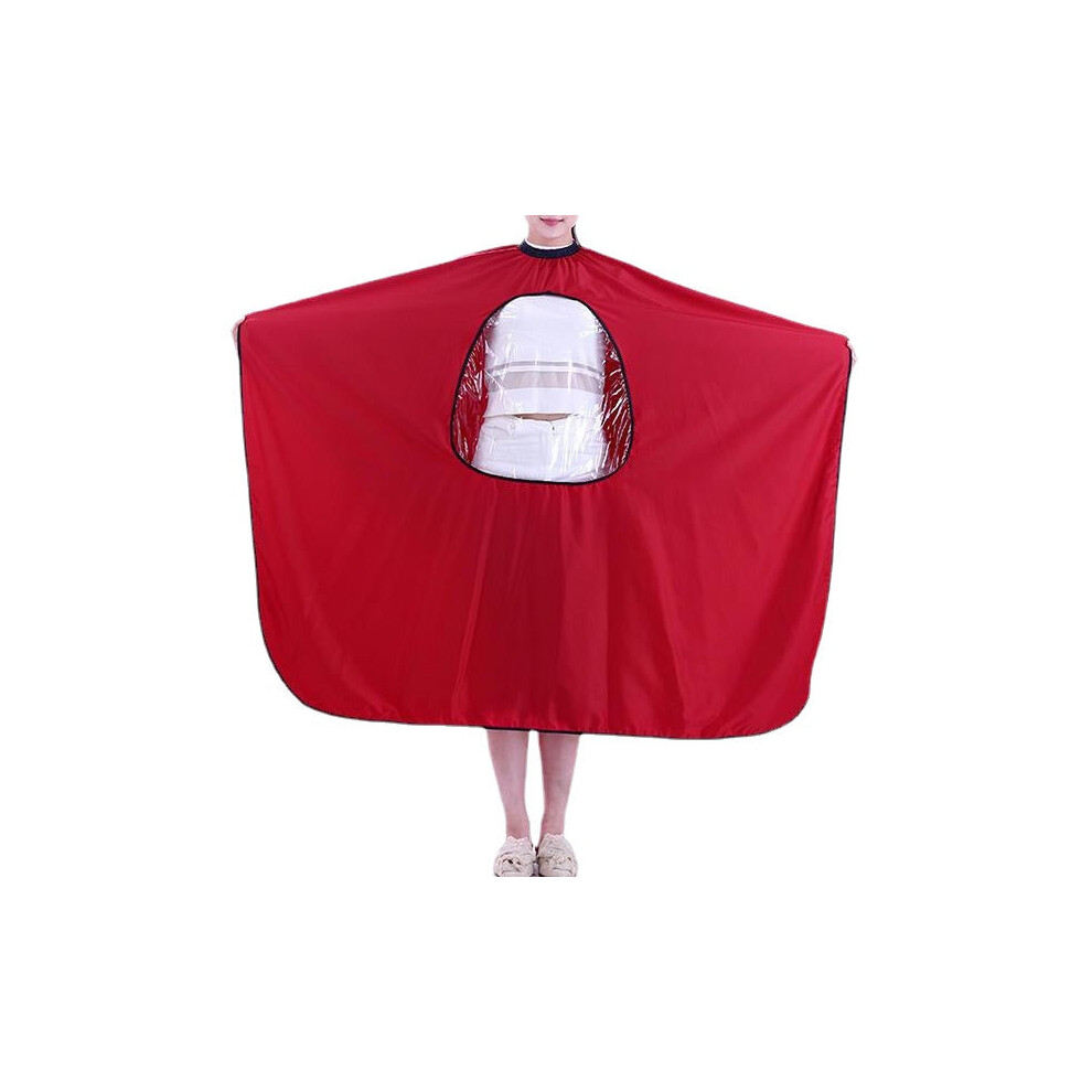 (Red) Hairdressing Robe Cloth Waterproof Barber Salon Cape Gown With Phone Window