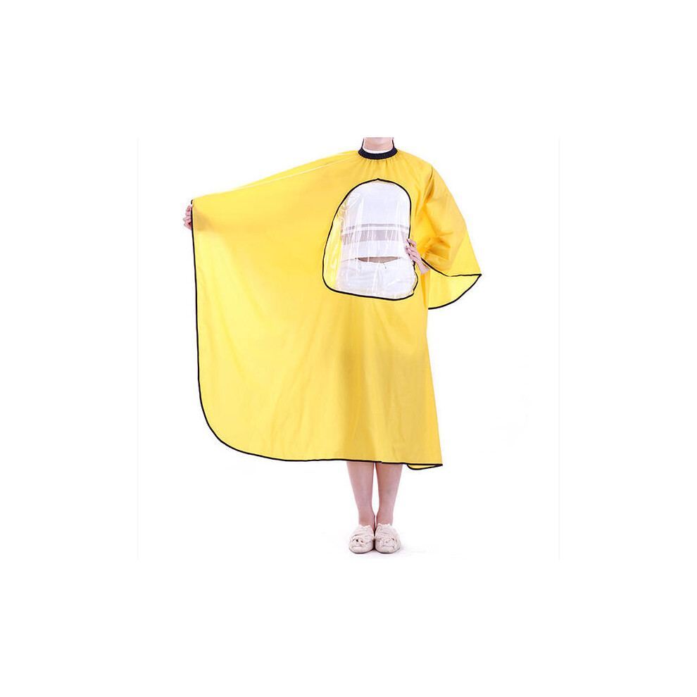 (Yellow) Hairdressing Robe Cloth Waterproof Barber Salon Cape Gown With Phone Window