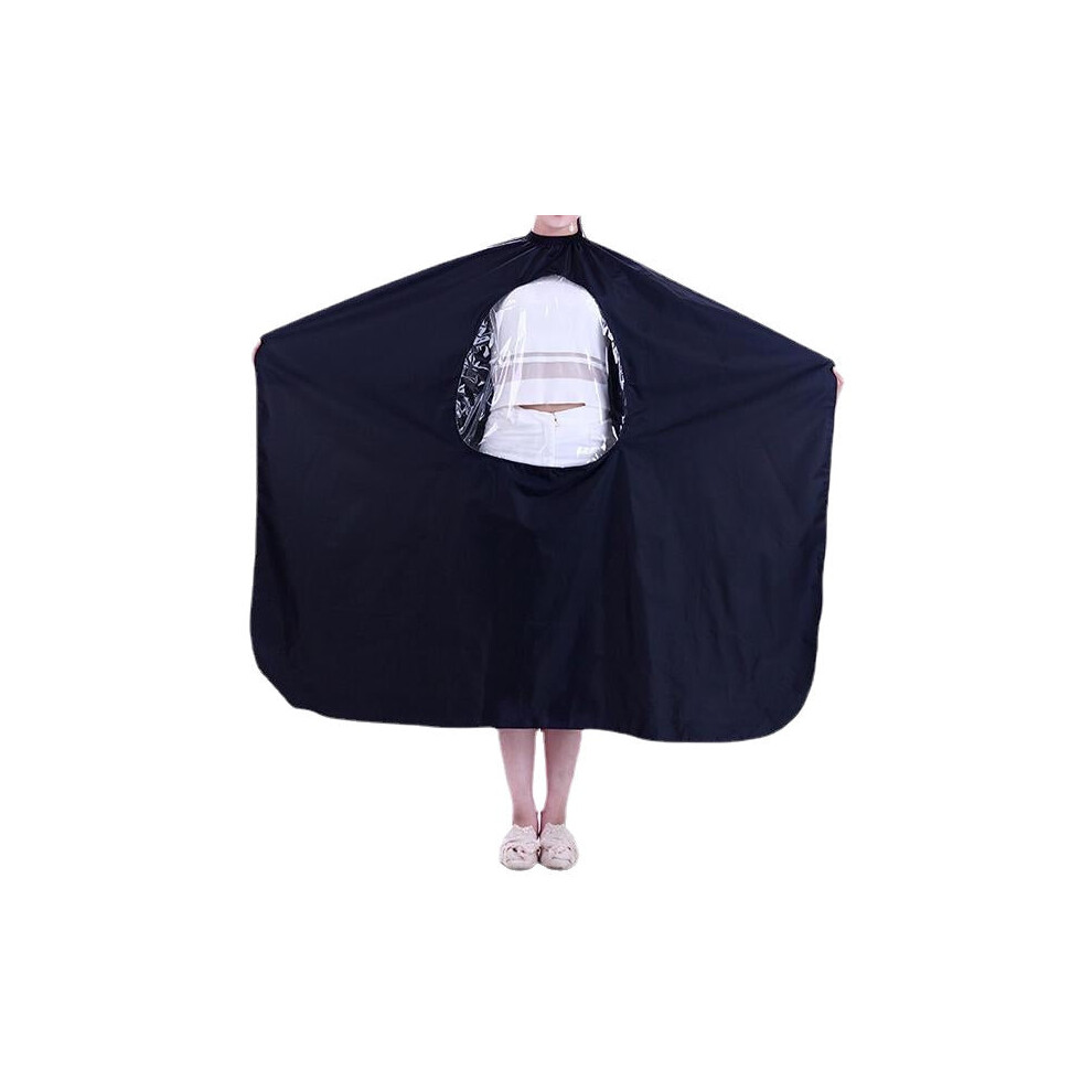 (Black) Hairdressing Robe Cloth Waterproof Barber Salon Cape Gown With Phone Window