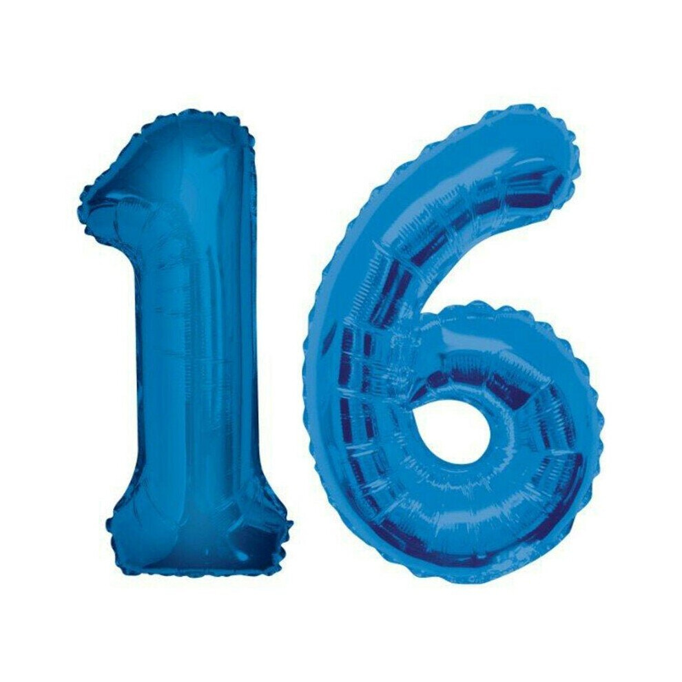 (Blue) Large Birthday Party Number 16 Foil Balloon Helium Air Decoration