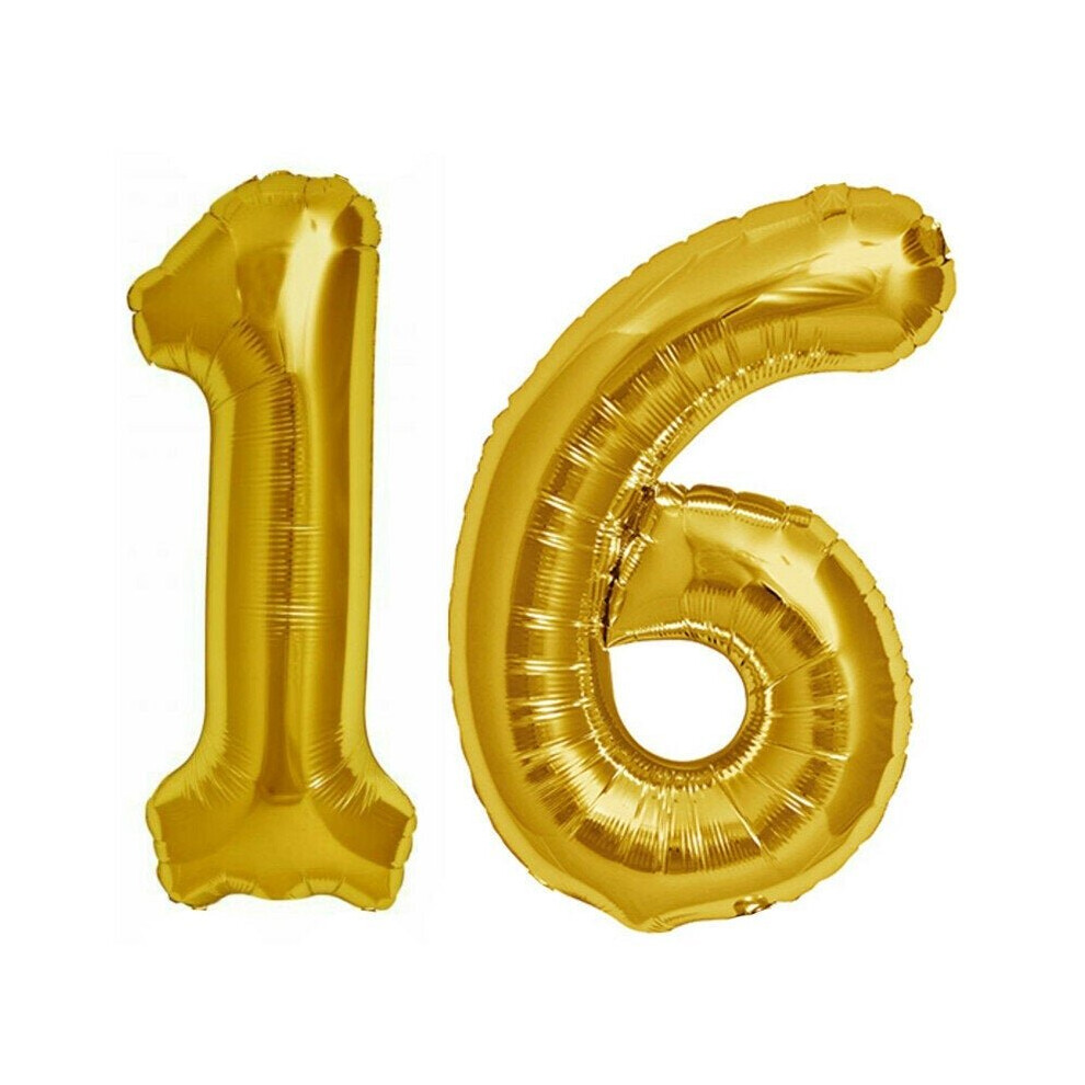 (Gold) Large Birthday Party Number 16 Foil Balloon Helium Air Decoration