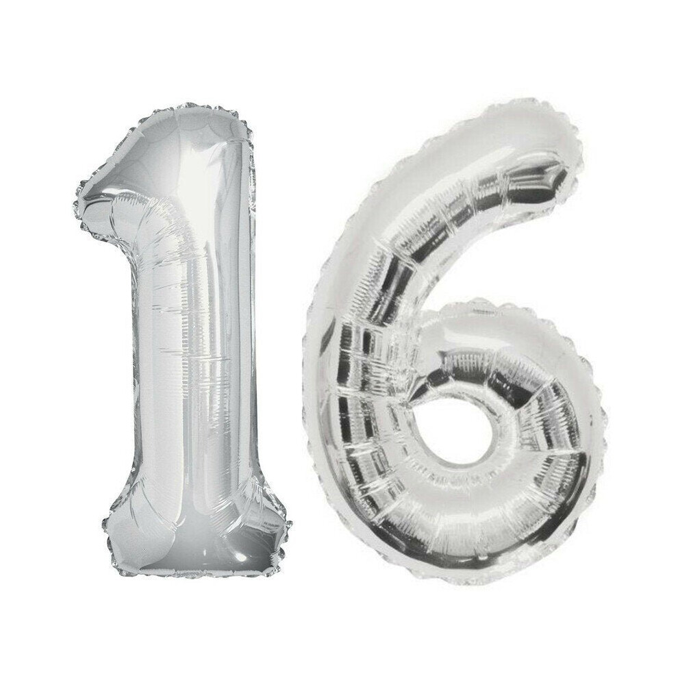 (Silver) Large Birthday Party Number 16 Foil Balloon Helium Air Decoration